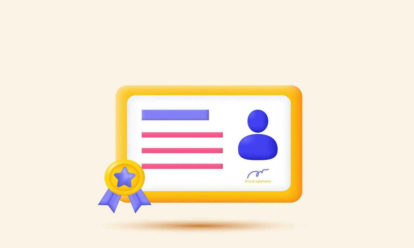 illustration realistic certificate 3d icon achievement award grant creative isolated on background vector
