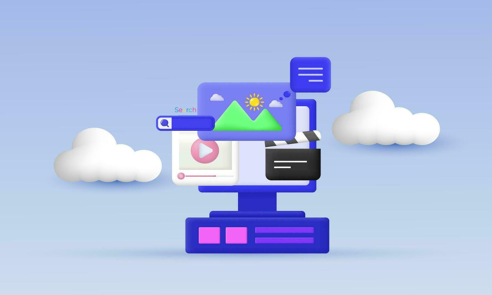 vector illustration digital screen video player 3d icon symbols isolated on background