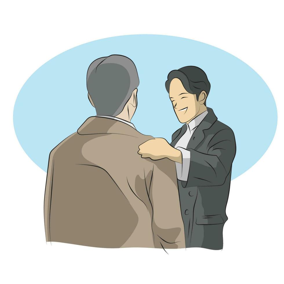 businessman hand on shoulder of partner illustration vector hand drawn isolated on white background