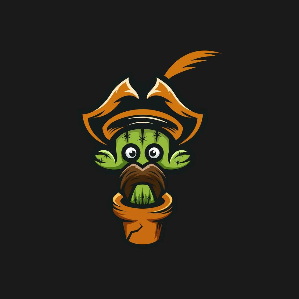 Vector Cactus Head Pirates Logo Ilustration