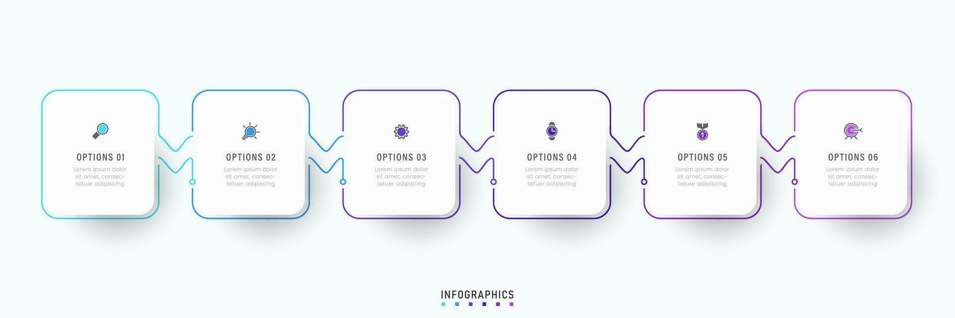 plantilla de diseño de etiquetas infográficas vectoriales con iconos y 6 opciones o pasos. se puede utilizar para diagramas de proceso, presentaciones, diseño de flujo de trabajo, banner, diagrama de flujo, gráfico de información. vector