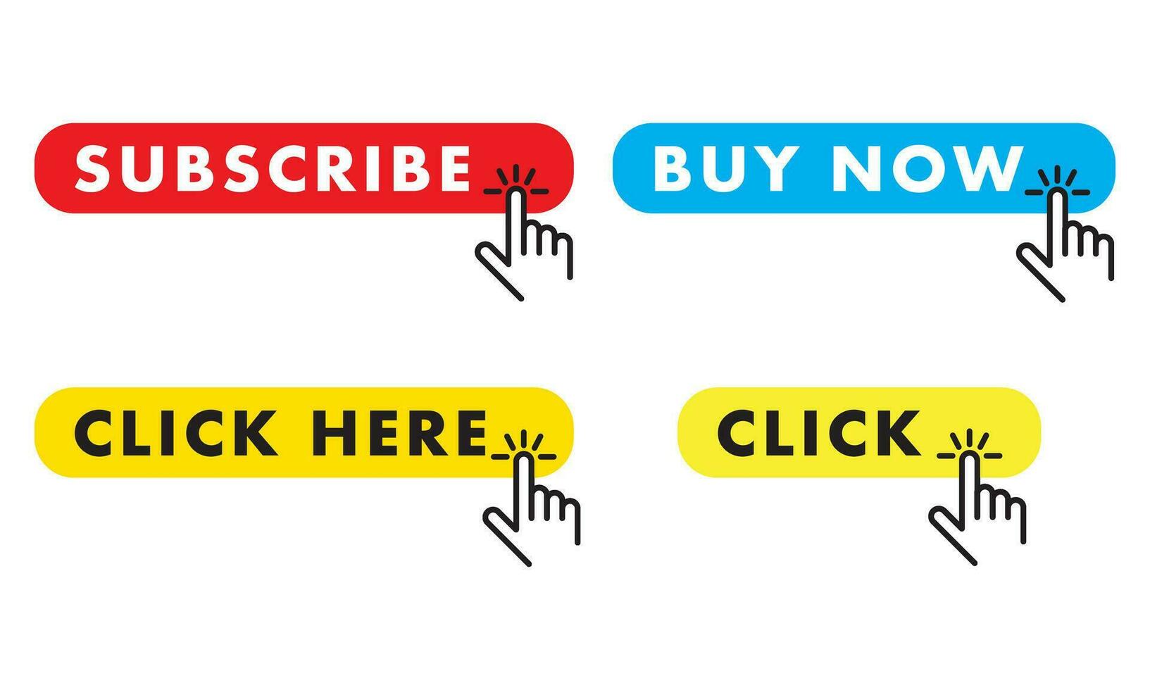 Click here for links to websites. Subscribe button icon. Buy now web buttons. Click button icon. vector