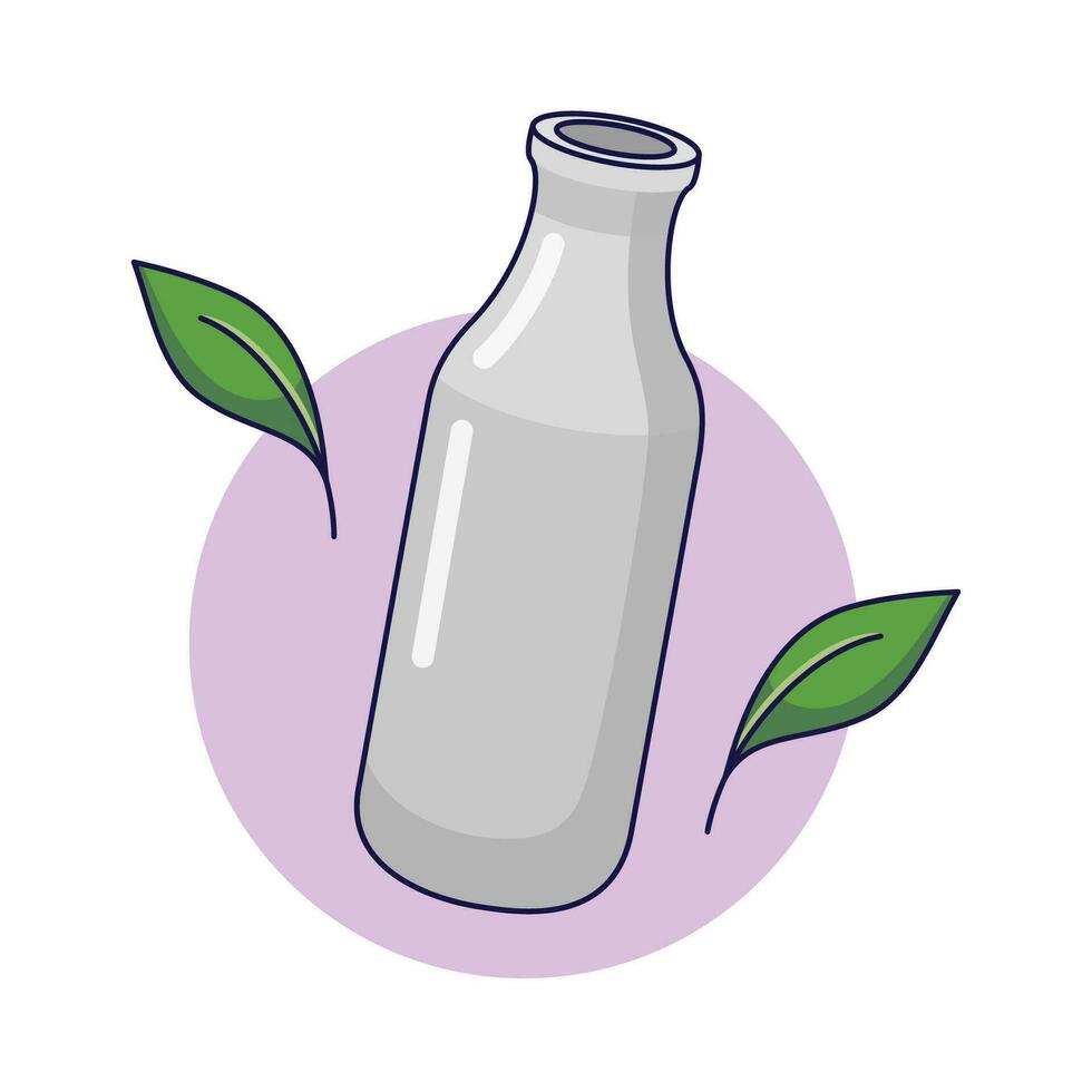 Reusable glass milk bottle. Sustainable lifestyle, zero waste, ecological concept. Vector illustration in cartoon style. Recycling, waste management, ecology, sustainability.