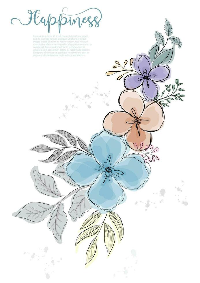 Hand drawn cute flowers blossom with black line vector