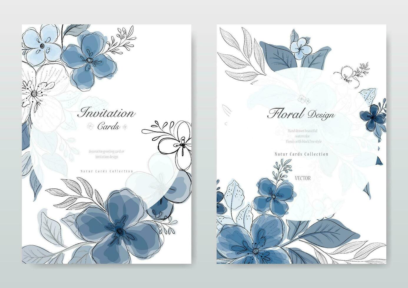 Blue flower card collection vector