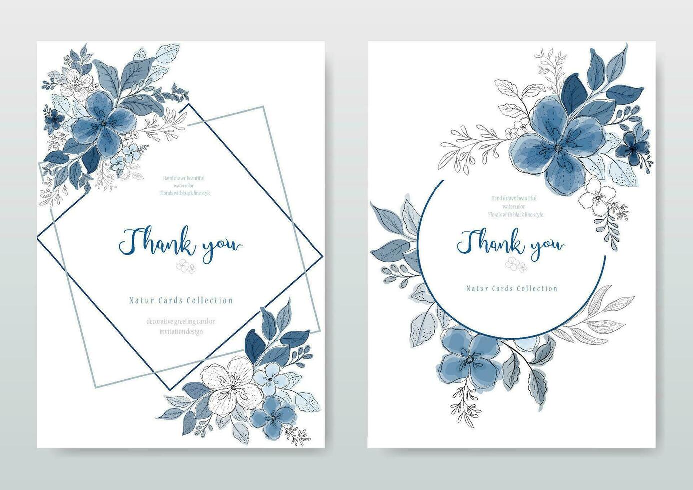 Collection of blue watercolor flower card design vector