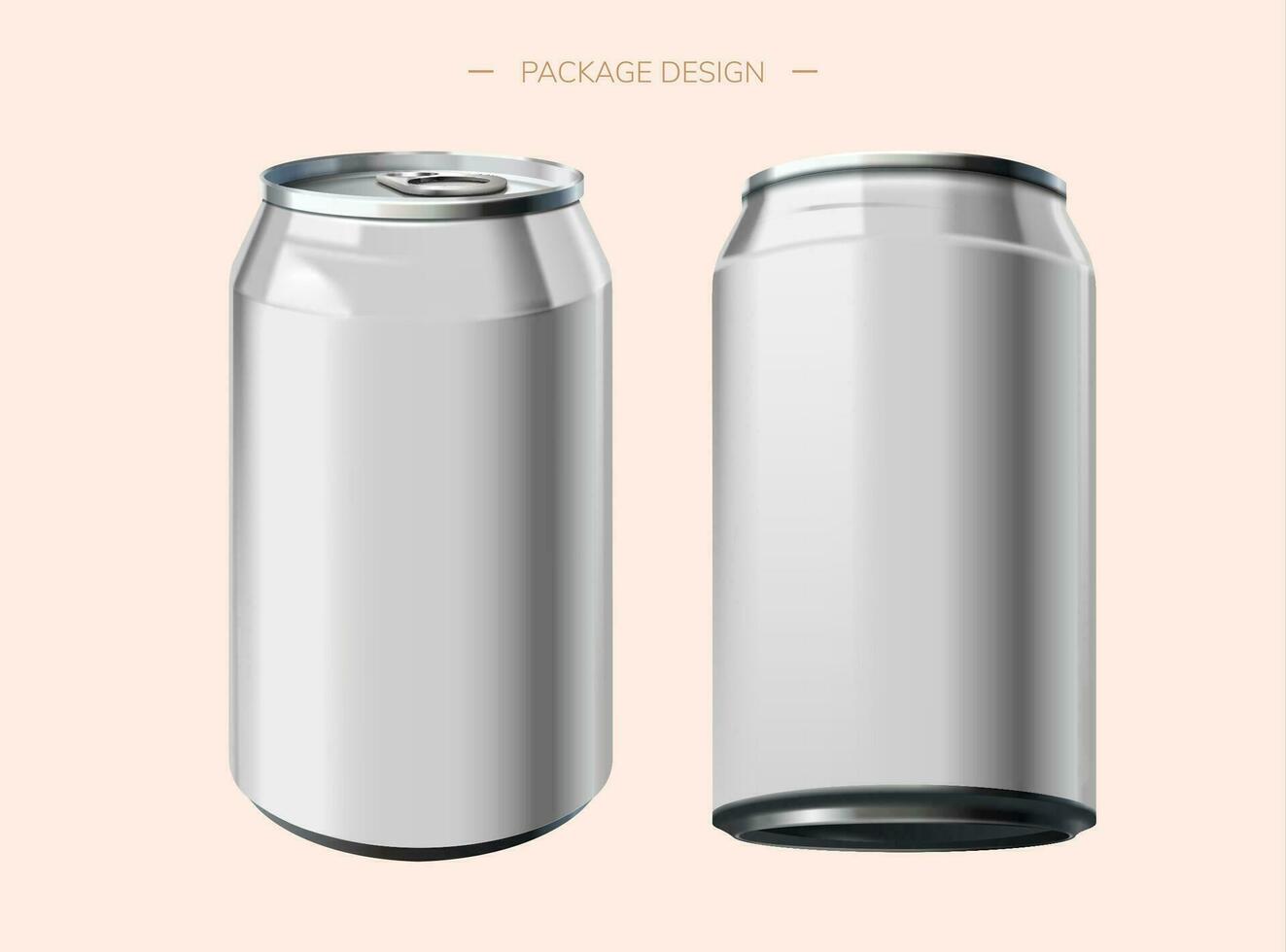 Silver 3d illustration aluminium can mock up on light pink background vector