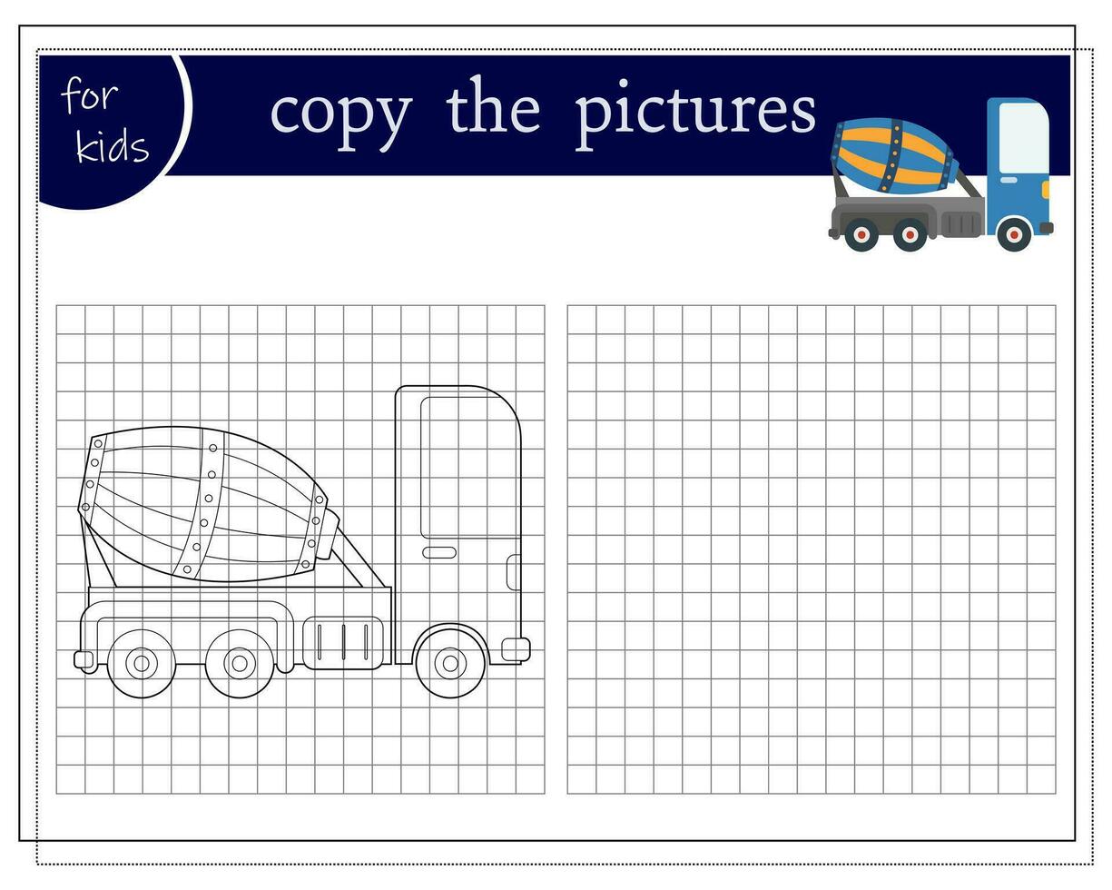 Copy a picture, an educational game for children, a cartoon car, a cabriolet. Vector illustration on a white background