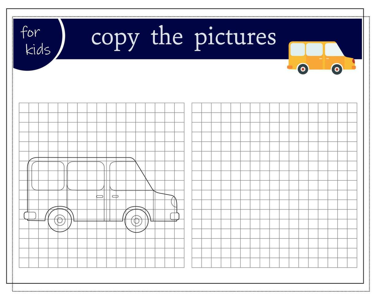 Copy a picture, an educational game for children, a cartoon car, a cabriolet. Vector illustration on a white background