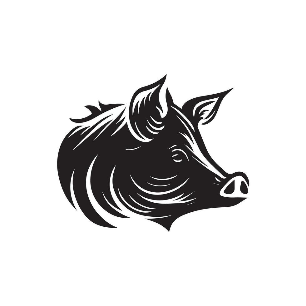Pig head silhouette vector illustration. Farm animal or butcher shop graphics isolated on white background.