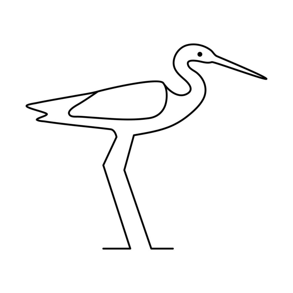 Heron bird single line drawing with bird line art vector design