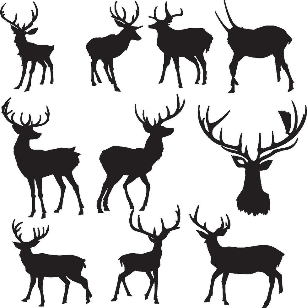 Deer silhouette set in white background vector