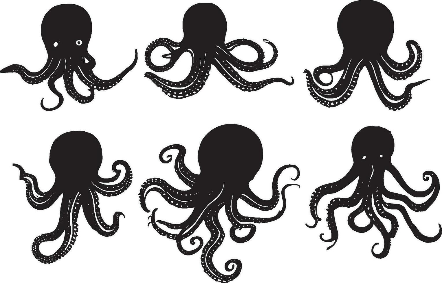 Octopus silhouette set in white background vector