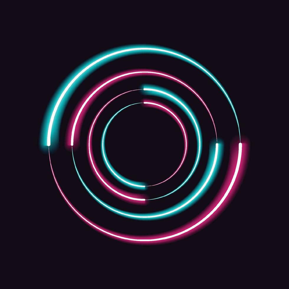 Neon circle frame background. Blue and pink light moving design template. Vector illustration