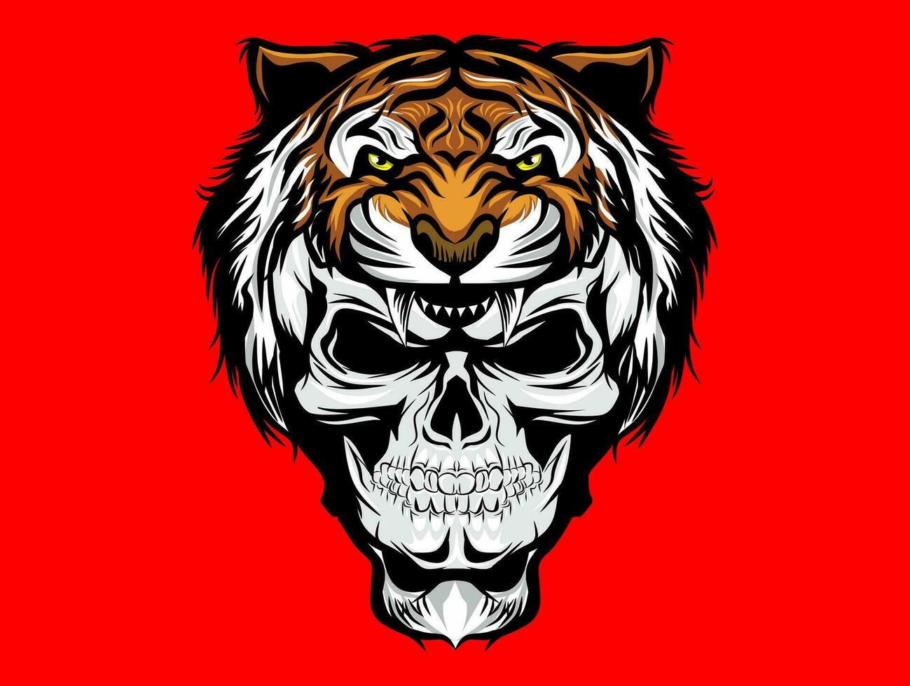 Tigre y cráneo ilustración para camiseta logo dibujos animados estilo diseño aislado vector ilustración