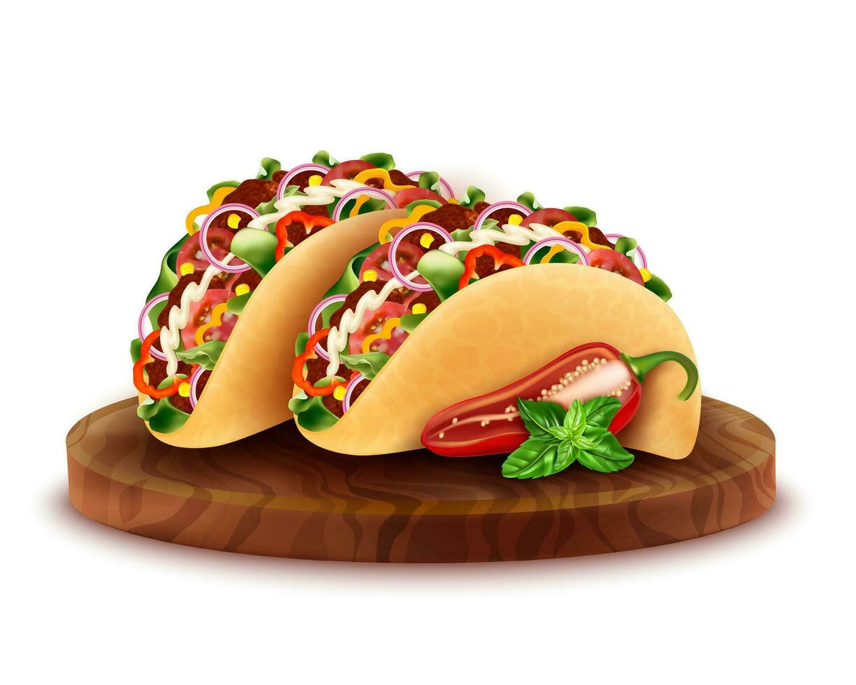 Realistic Detailed 3d Taco Mexican Food. Vector