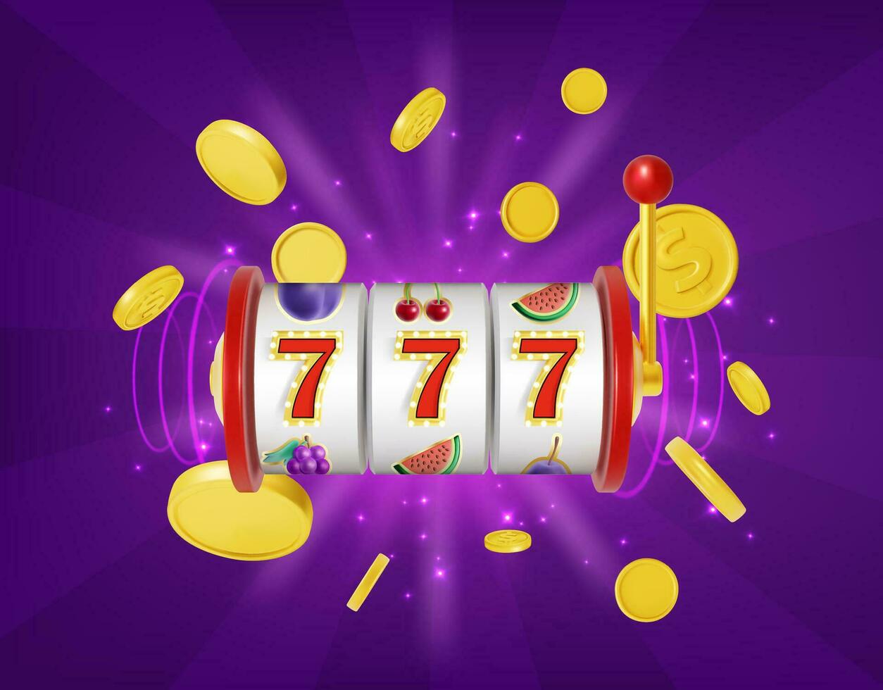 Realistic Detailed 3d Slot Machine with Handle One Arm . Vector