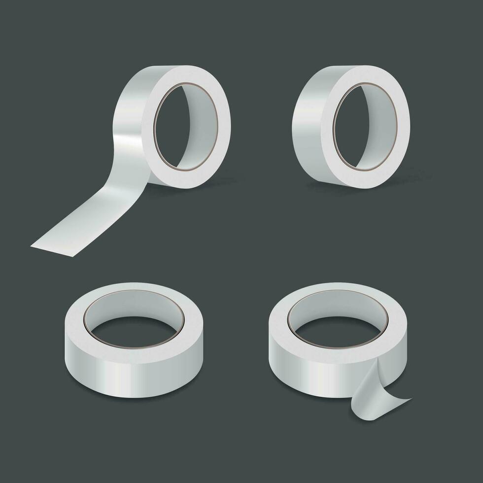 Realistic Detailed 3d White Blank Sticky Scotch Tape Set. Vector