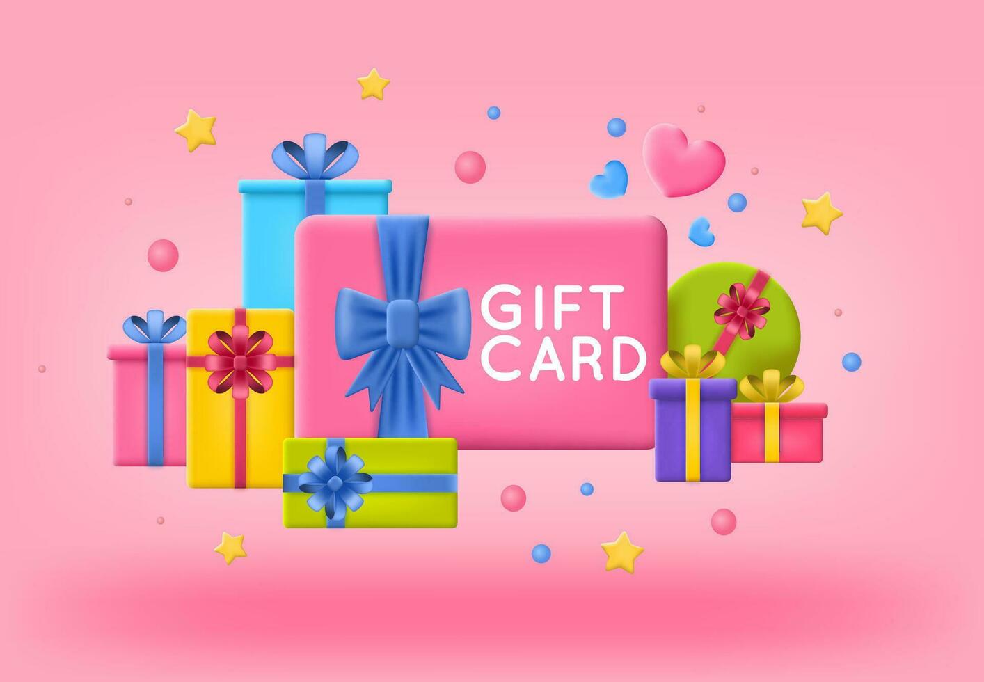 3d Gift Card Concept Plasticine Cartoon Style. Vector