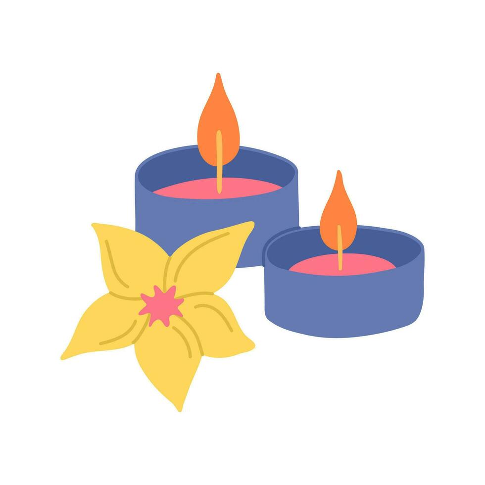 Cartoon Color Aromatherapy Concept Candle in a Case with Burning Flame. Vector