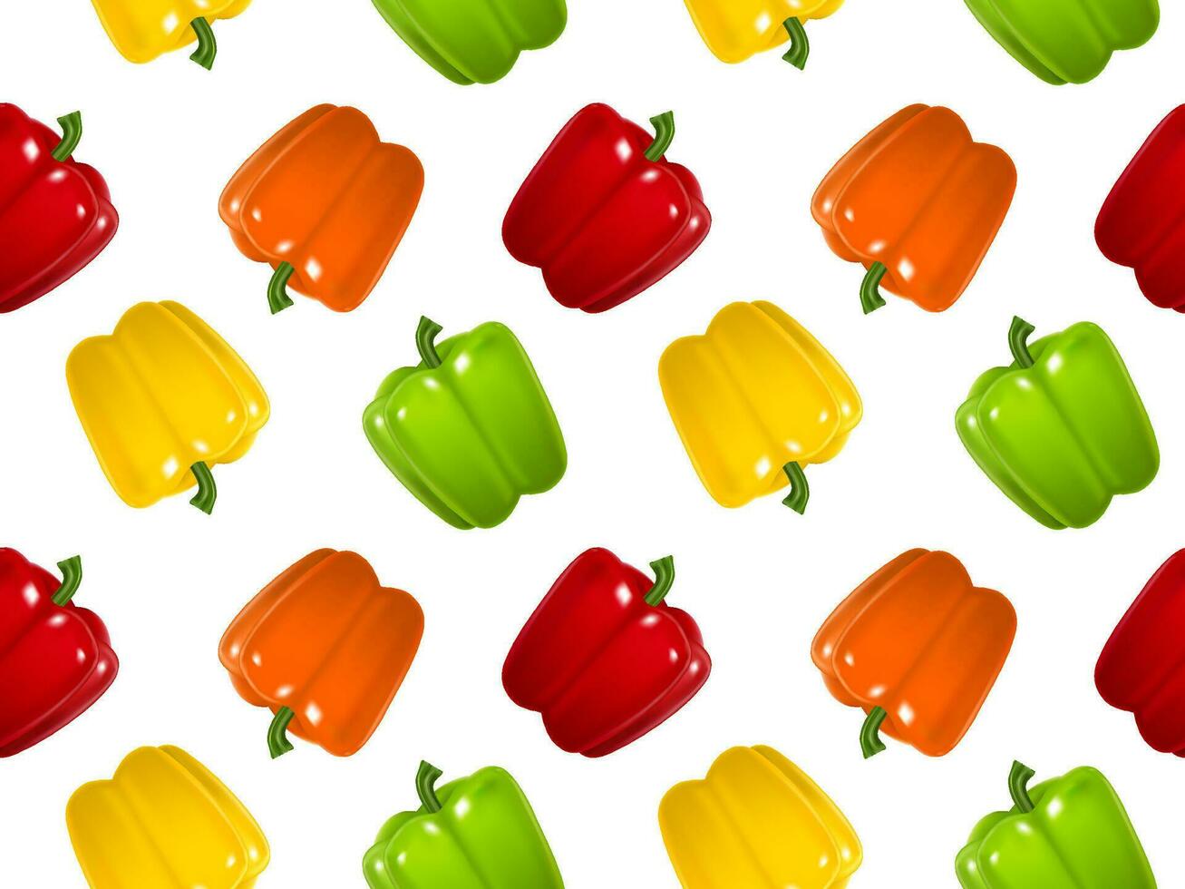 Realistic Detailed 3d Color Bell Peppers Seamless Pattern Background. Vector