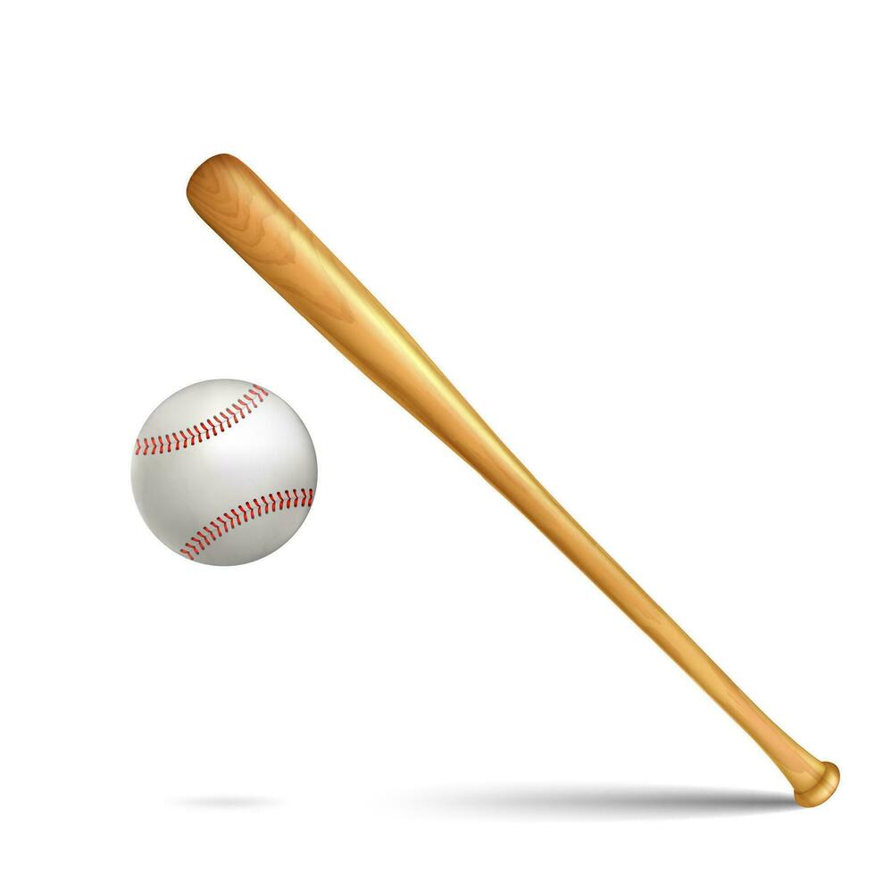 Realistic Detailed 3d Baseball Bat and Ball Set. Vector