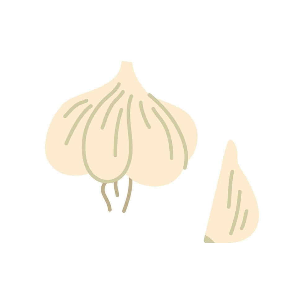 Cartoon Color Garlic Whole and Cloves. Vector