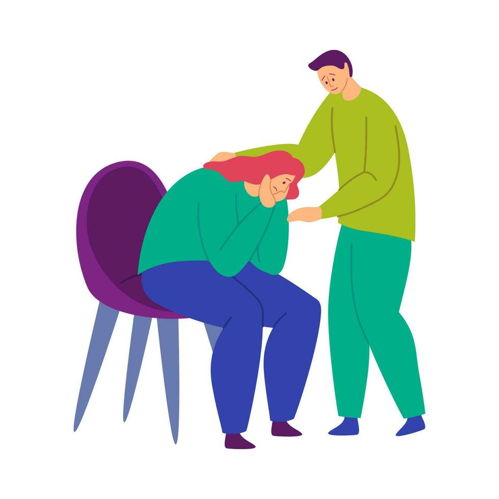 Cartoon Color Characters People Comforting Each Other Concept. Vector