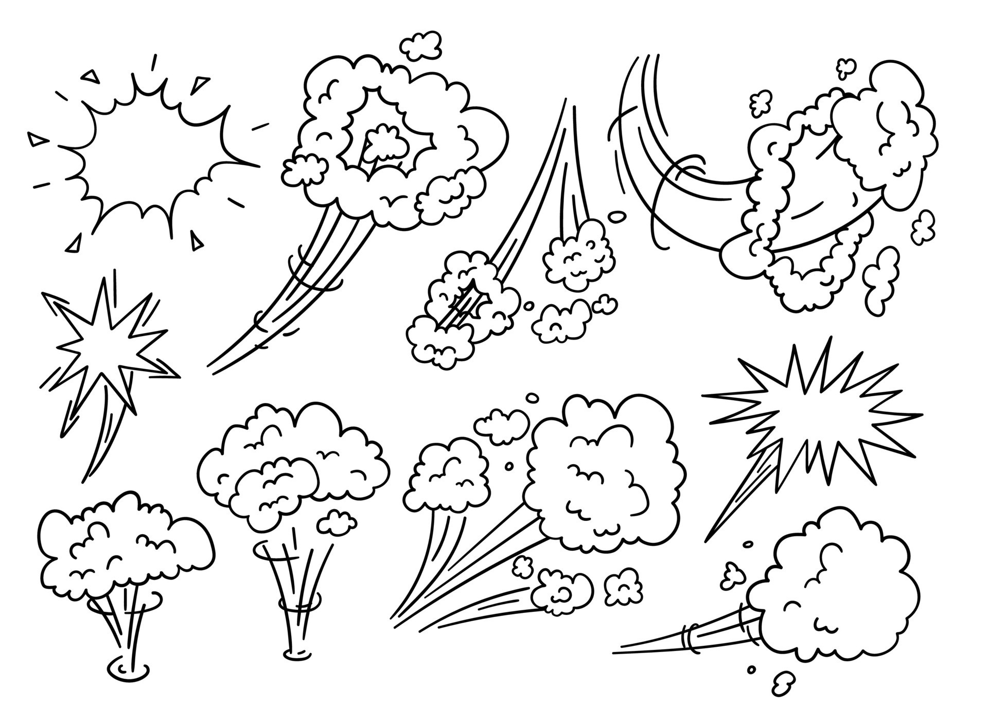 Speed hand drawn fast motion clouds, smoke blast or puff cloud