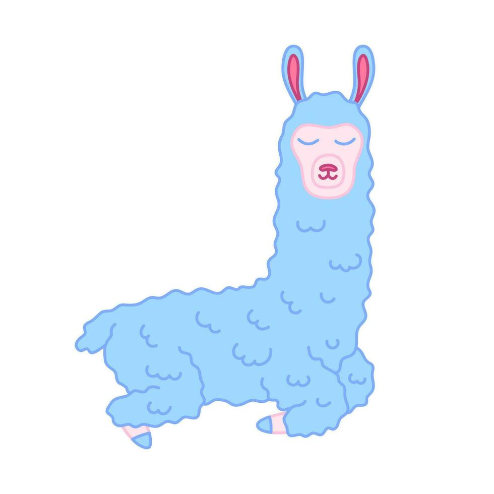 Cartoon Color Character Doodle Sleepy Llama. Vector