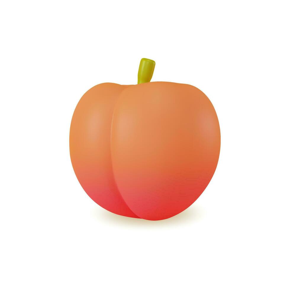 3d Fresh Fruit Whole Peach Concept Cartoon Style. Vector