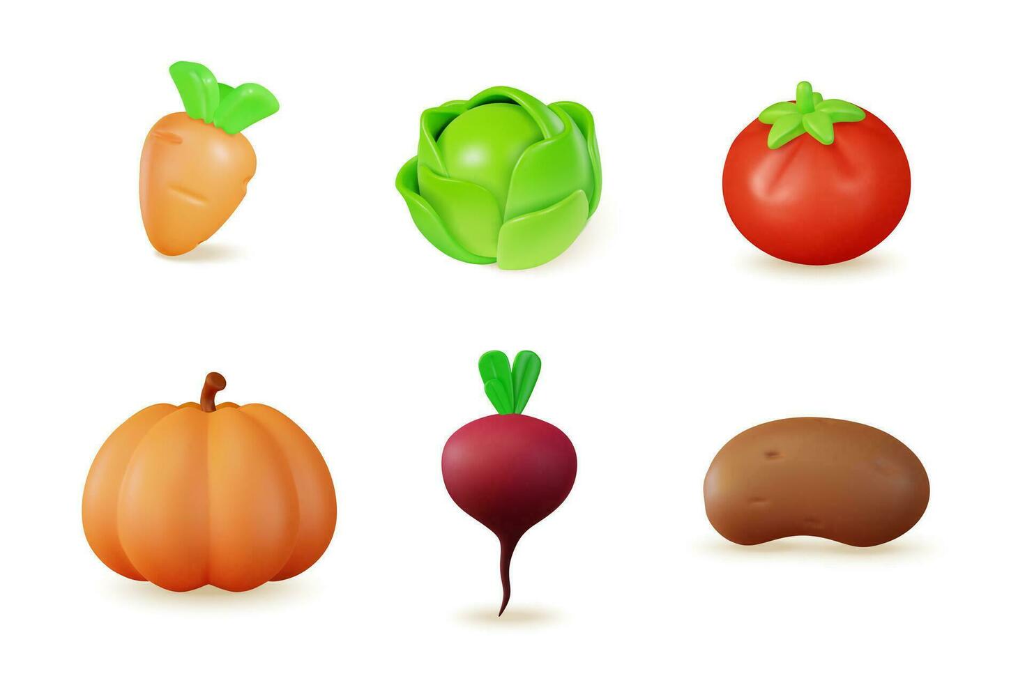 3d color diferente Fresco vegetales conjunto dibujos animados estilo. vector