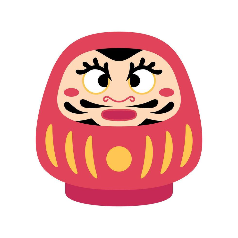 Cartoon Color Character Daruma Icon. Vector