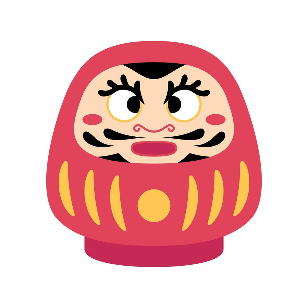 Cartoon Color Character Daruma Icon. Vector