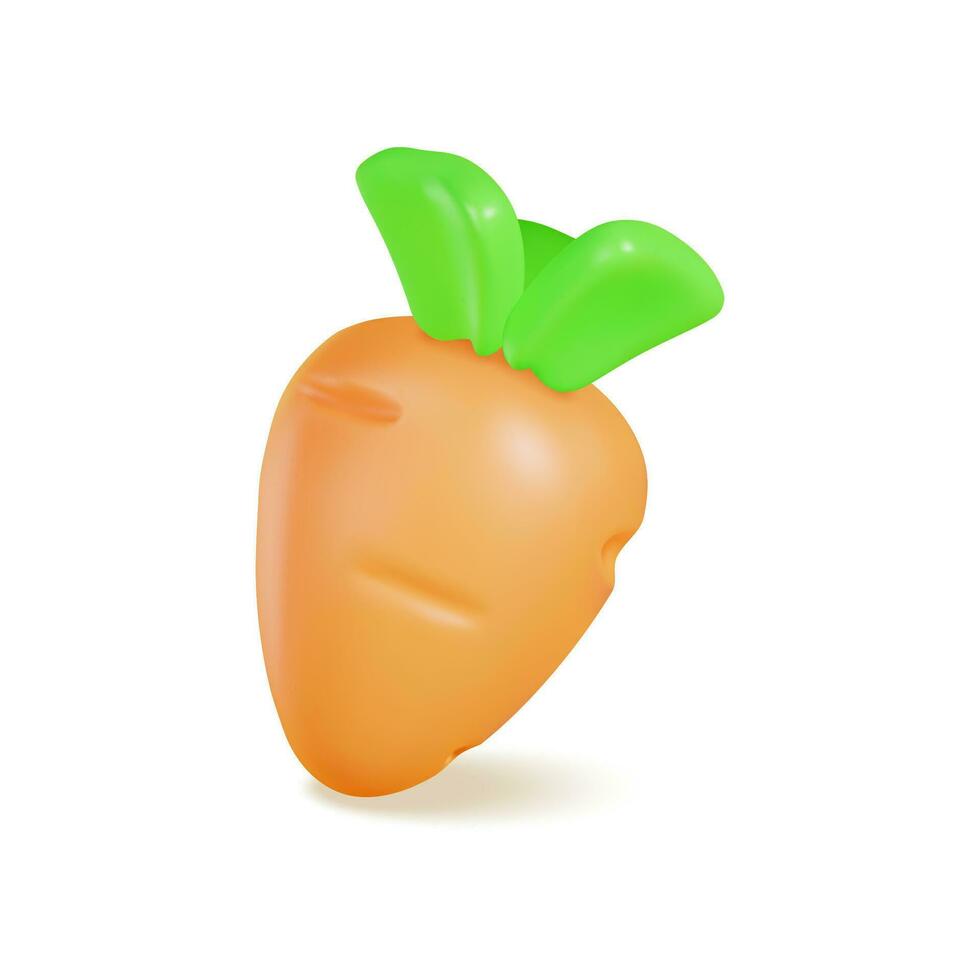 3d Fresh Vegetable Whole Carrot Concept Cartoon Style. Vector