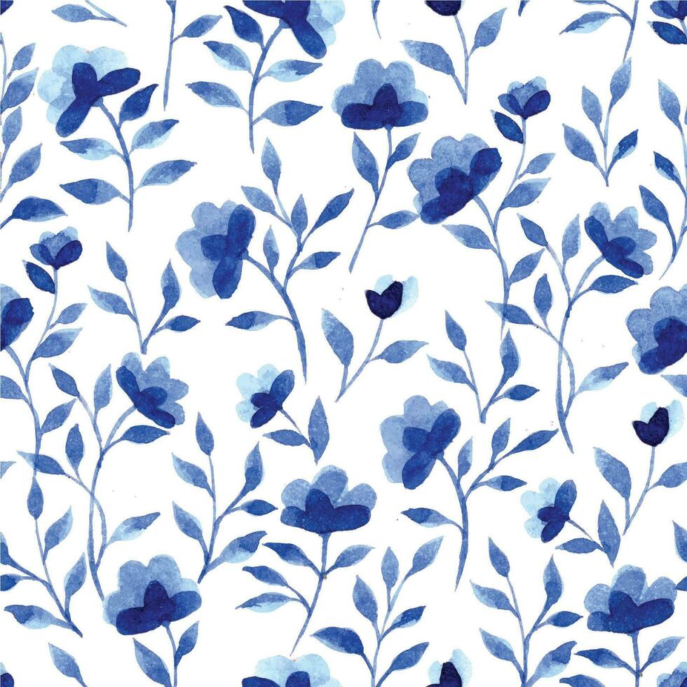 watercolor seamless pattern with blue flowers. small wild flowers on a white background. vector