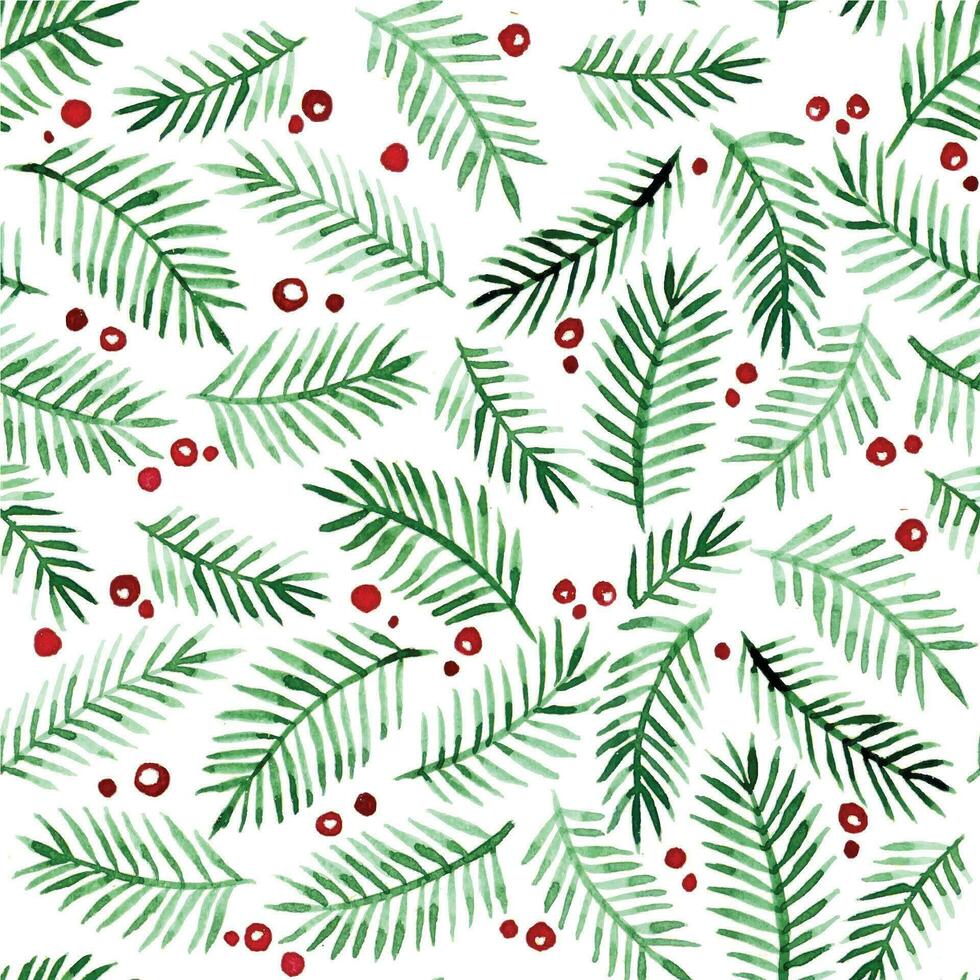 christmas seamless pattern. watercolor branches of a Christmas tree and red berries on a white background. new year, winter. vector
