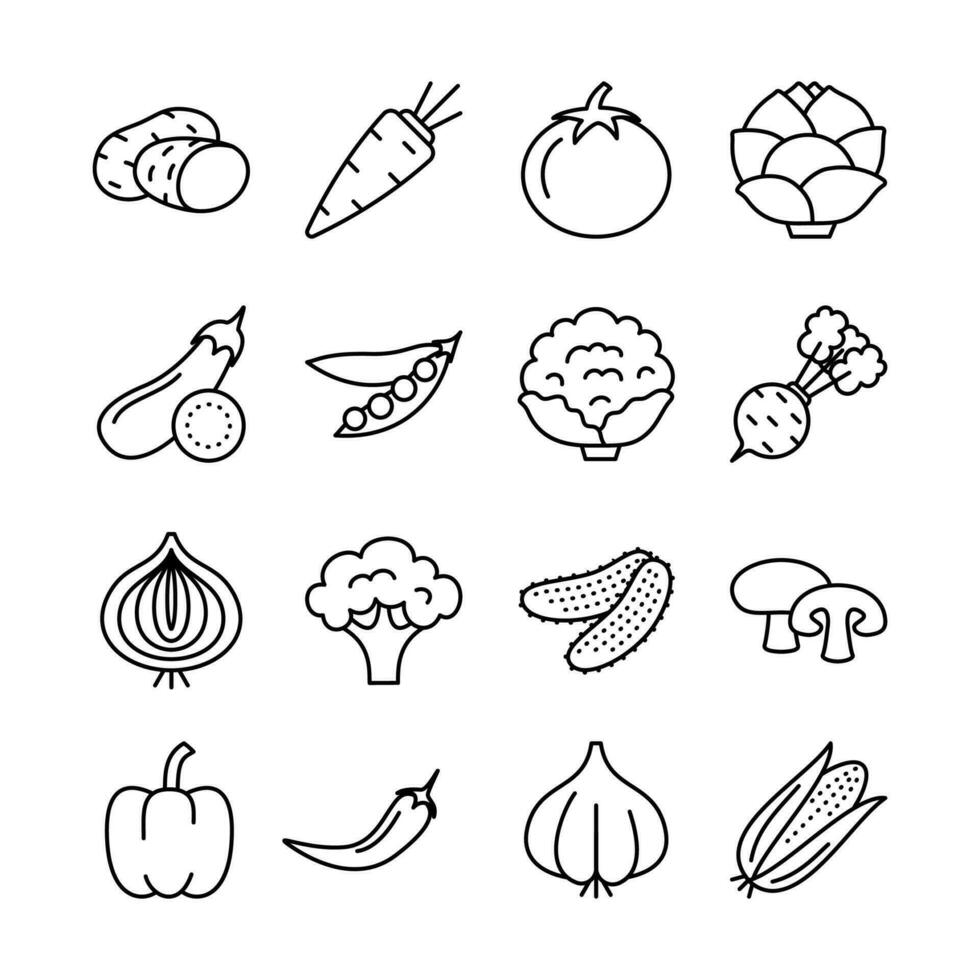 Vegetable Sign Black Thin Line Icon Set. Vector