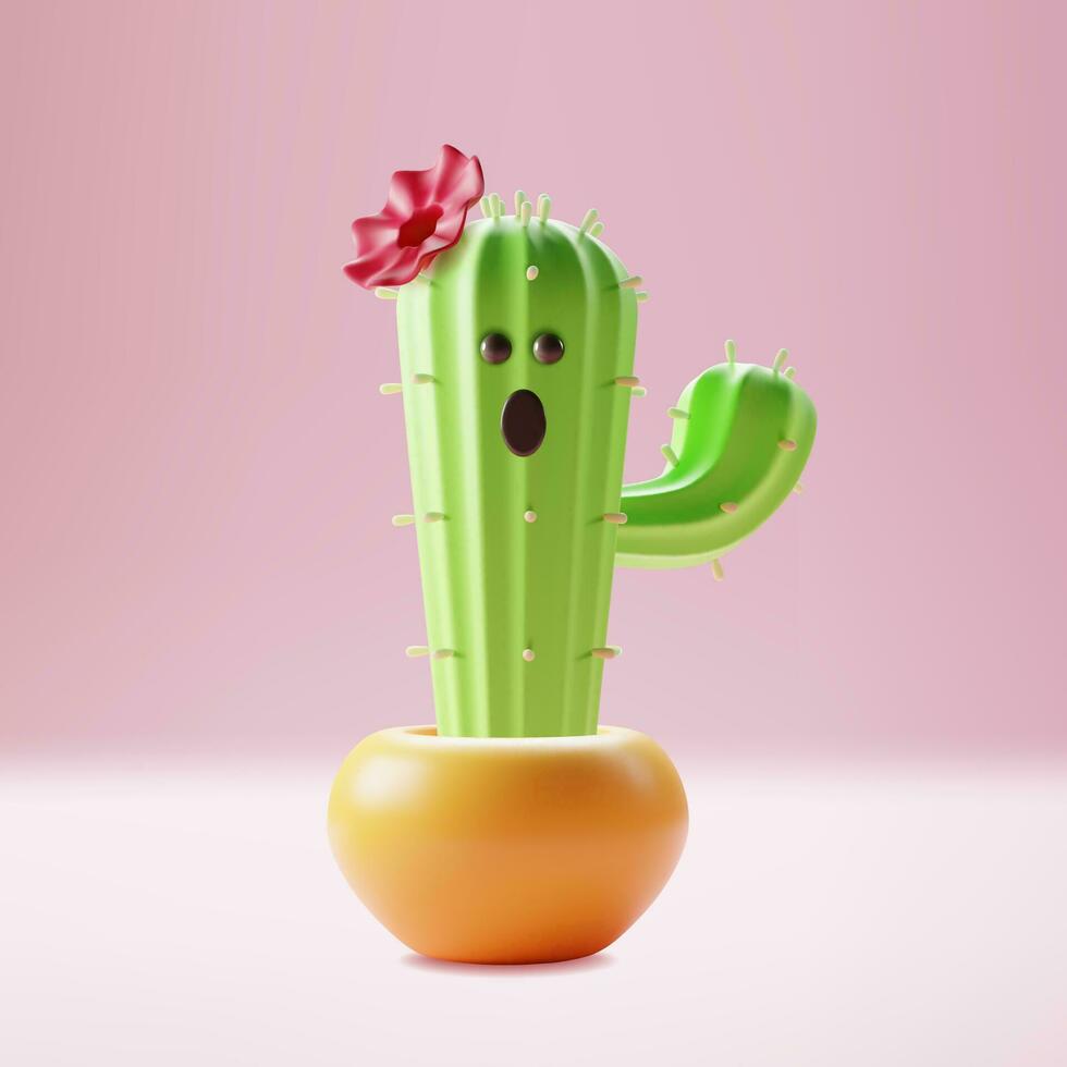 3d Character Mascot Cactus Houseplant Cartoon Style. Vector