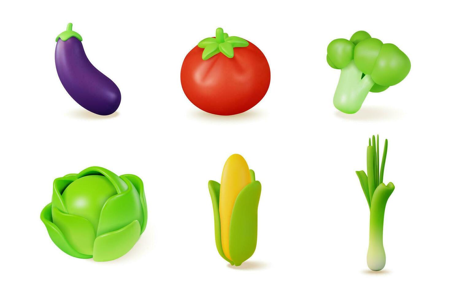 3d Color Different Vegetables Set Cartoon Style. Vector