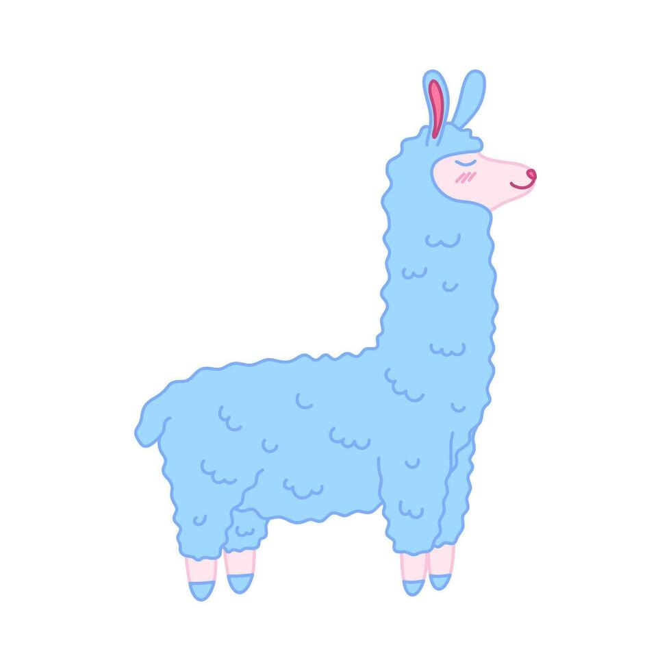 Cartoon Color Character Doodle Llama. Vector