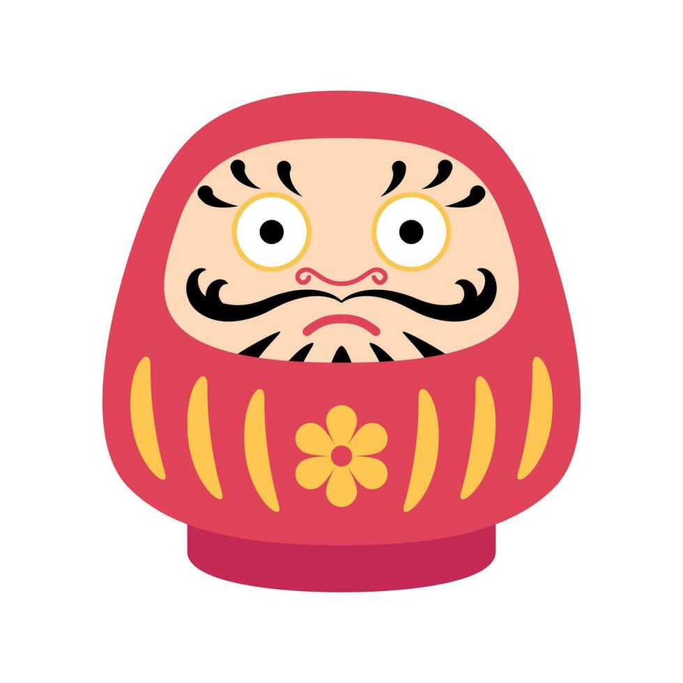 Cartoon Color Character Daruma Icon. Vector