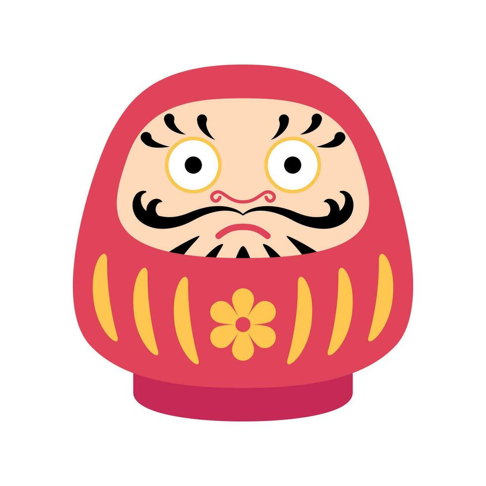 Cartoon Color Character Daruma Icon. Vector