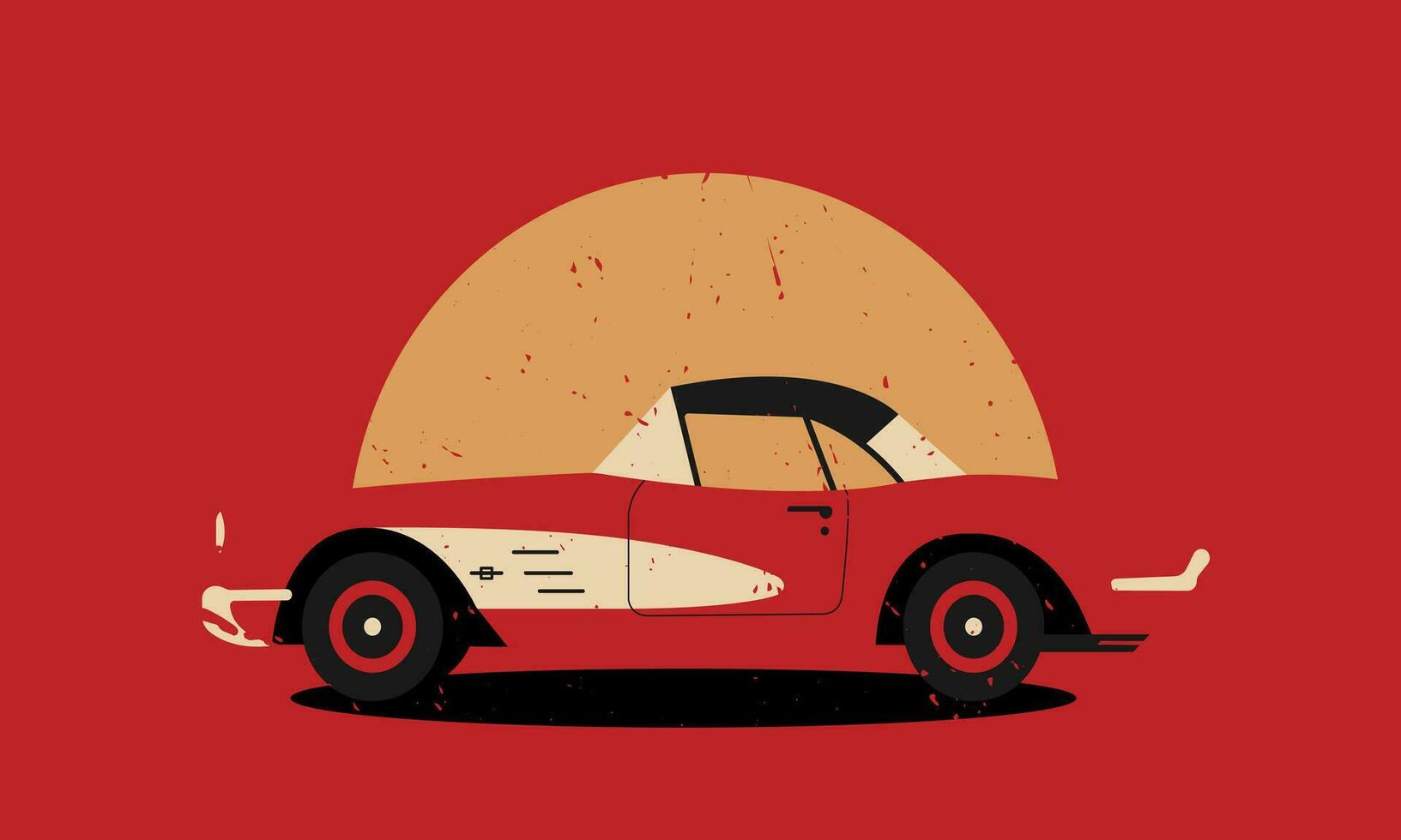 Retro car. Old car in vintage style. Red colors. Vector illustration.