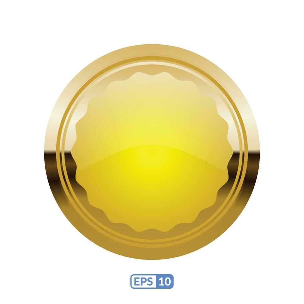 Gold circle glossy button. vector