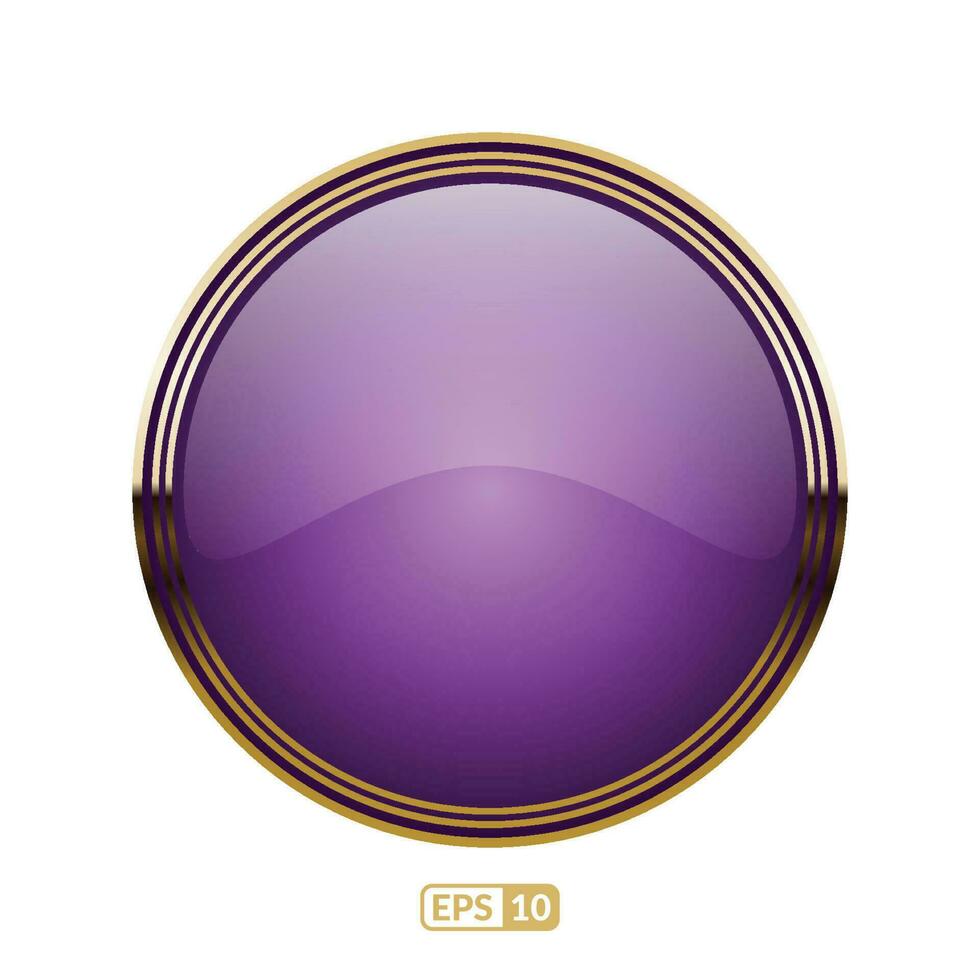 Purple button with gold trim on a white background. Luxury purple