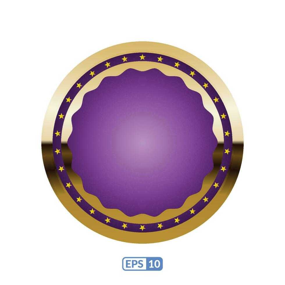 Gold frame circle shaped purple badge. vector
