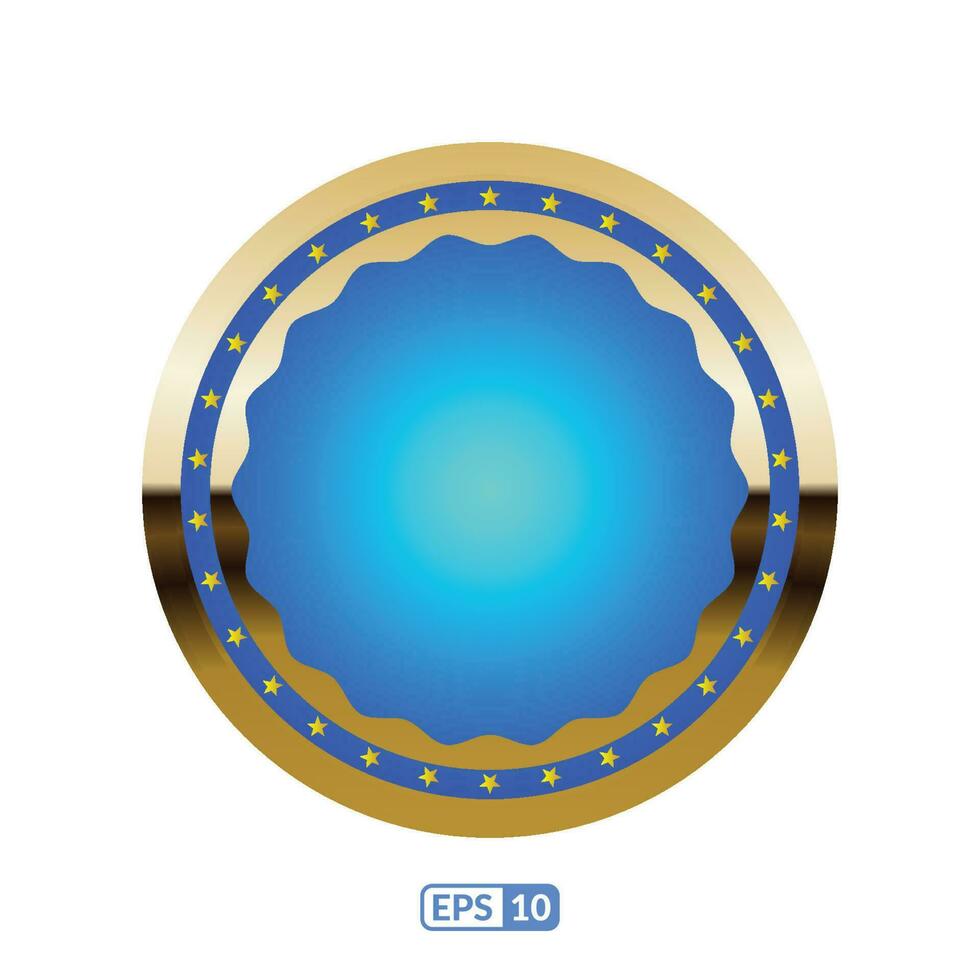 Gold frame circle shaped royal blue badge. vector