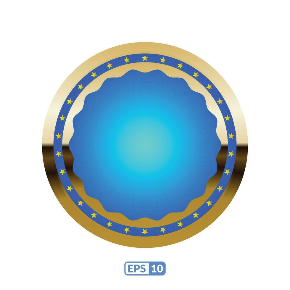 Gold frame circle shaped royal blue badge. vector