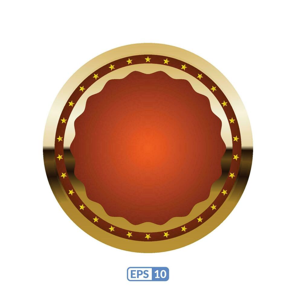 Gold frame circle shaped orange badge. vector